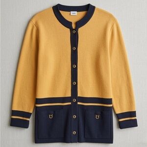 THML Avara Exclusive Lucia Mustard and Navy Colorblock Cardigan Sweater